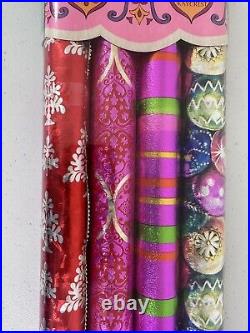1960s Kaycrest Christmas Foil Wrap Set, 4 Rolls, Snowflakes & Trees, Metallic