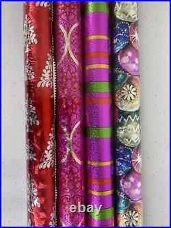 1960s Kaycrest Christmas Foil Wrap Set, 4 Rolls, Snowflakes & Trees, Metallic