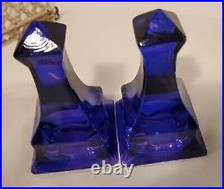 2pc VTG Colbalt Blue Purple Heavy Glass Beautiful Column Design Paper Weights