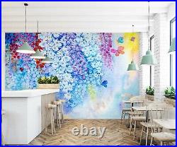 3D Blue Purple Flower 598NA Wallpaper Wall Mural Removable Self-adhesive Fay