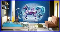 3D Blue Purple Unicorn 467NAO Wallpaper Wall Mural Self-adhesive Rose Khan Fay