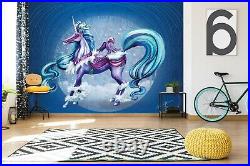 3D Blue Purple Unicorn 467NAO Wallpaper Wall Mural Self-adhesive Rose Khan Fay