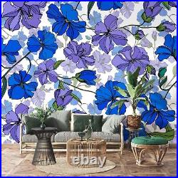 3D Hand Drawn Purple Blue Floral Wallpaper Wall Murals Removable Wallpaper 111