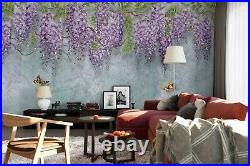 3D Purple Floral Butterfly Blue Self-adhesive Removable Wallpaper Murals Wall