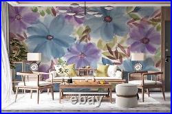 3D Watercolor Blue Purple Floral Wall Murals Wallpaper Murals Wall Sticker 43