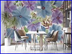 3D Watercolor Blue Purple Floral Wall Murals Wallpaper Murals Wall Sticker 43