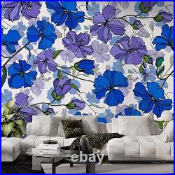 3D Watercolor Floral Blue Purple Wallpaper Wall Mural Peel and Stick Wallpaper