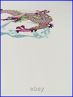 Antique Asian Chinese paper cut detailed Hand Colored Dragon/Long Blue Fire