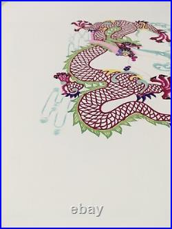 Antique Asian Chinese paper cut detailed Hand Colored Dragon/Long Blue Fire