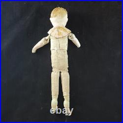 Antique Paper Mache Bisque Boy Doll 12 Royal Purple French Clothing Glass Eyes