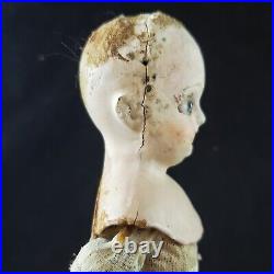 Antique Paper Mache Bisque Boy Doll 12 Royal Purple French Clothing Glass Eyes