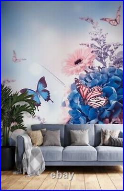 Butterfly Violet Floral Flowers 3D Wall Mural Bedroom Designer Wallpaper Murals