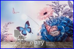 Butterfly Violet Floral Flowers 3D Wall Mural Bedroom Designer Wallpaper Murals