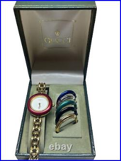 GUCCI Vintage Women's Gold Watch Interchangeable Colored Bezels 11/12