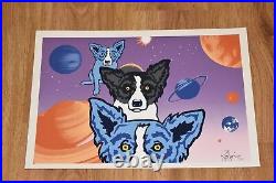 George Rodrigue Blue Dog Tiffanys Universe Split Font Silkscreen Print Signed