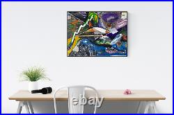IT'S A FISH'S LIFE 2 Green Purple Blue Waterskiing Collage Painting Original