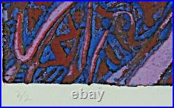 Monotypie Abstract Composition Purple Blue Red Signed Rebecca Cabo