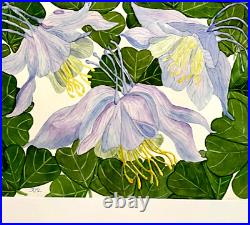 Painting Watercolor Original Art Columbine Flowers Blue Lavender 11x14 Mat 16x20