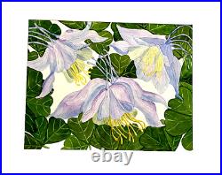 Painting Watercolor Original Art Columbine Flowers Blue Lavender 11x14 Mat 16x20