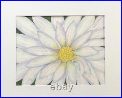 Painting Watercolor Original Art Daisy Flower White Blue Purple 11x14 Mat 16x20