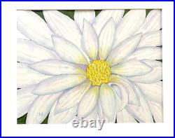 Painting Watercolor Original Art Daisy Flower White Blue Purple 11x14 Mat 16x20