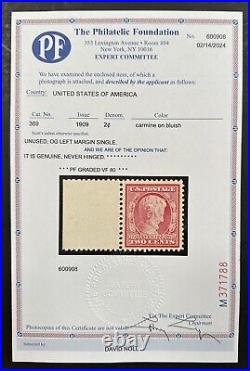 U. S. 1909 #369 2c Lincoln Carmine Bluish Paper MNH OG VF-80 PF Certificate