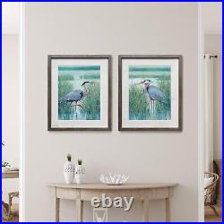 Wetland Heron 2 Piece Framed Artwork Set, Marsh & Swamp Bird, Blue Water