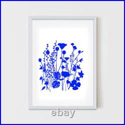 Wild Garden Blue Silk Screen Printing Hand Made Art Print Home Decor Genuine New